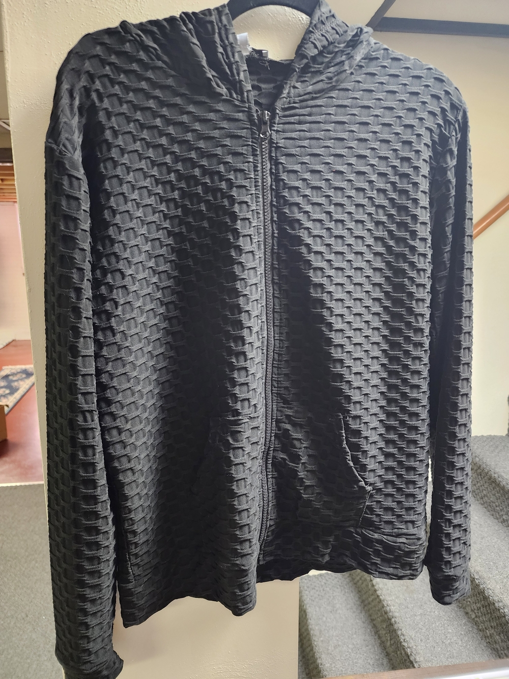 White Birch L Black Textured Zip Hoodie Jacket